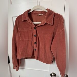Madewell Rust Corduroy Button-Up Cropped Shirt size S